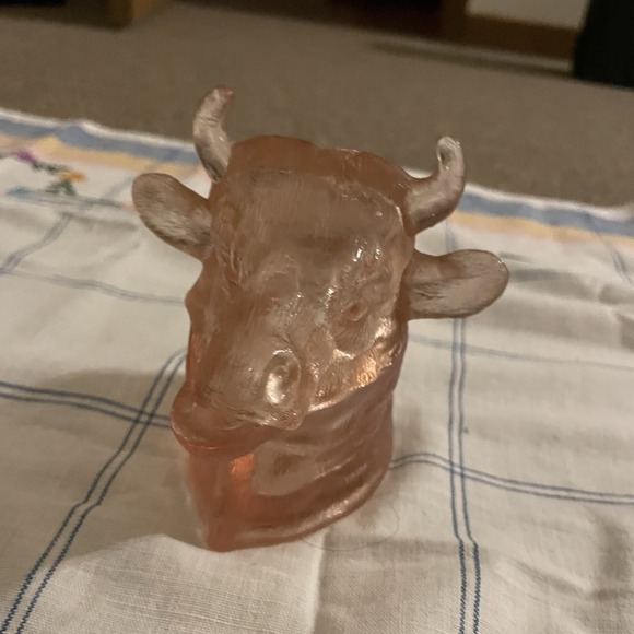 L.G. Wright Other - Vintage LG Wright Ferdinand The Bull Cow Head Mustard Jar Rose Pink Glass MCM